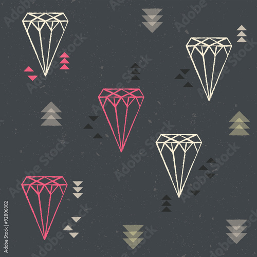 Geometric diamonds and triangles seamless pattern