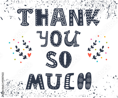 Thank you so much postcard. Cute greeting card with design eleme