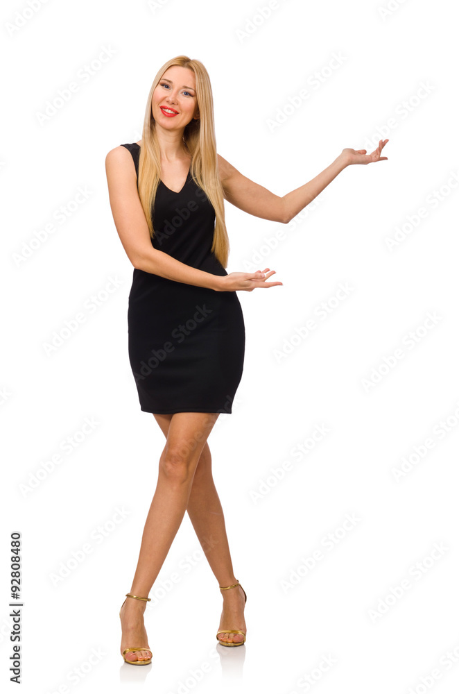 Young pretty woman in mini black dress isolated on white Young pretty woman in mini black dress isolated on white