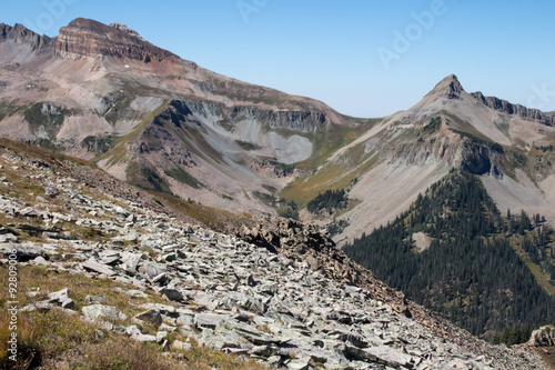 Jagged peaks with rock scree field outside of Durango, Colorado
