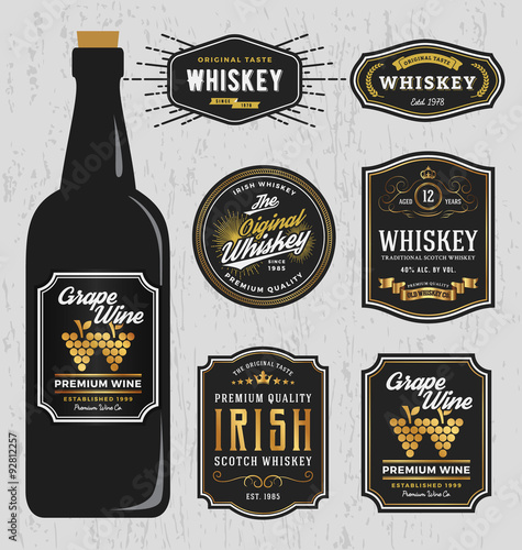 Vintage Premium Whiskey Brands Label Design Template, Resize able and free font used. Vector illustration