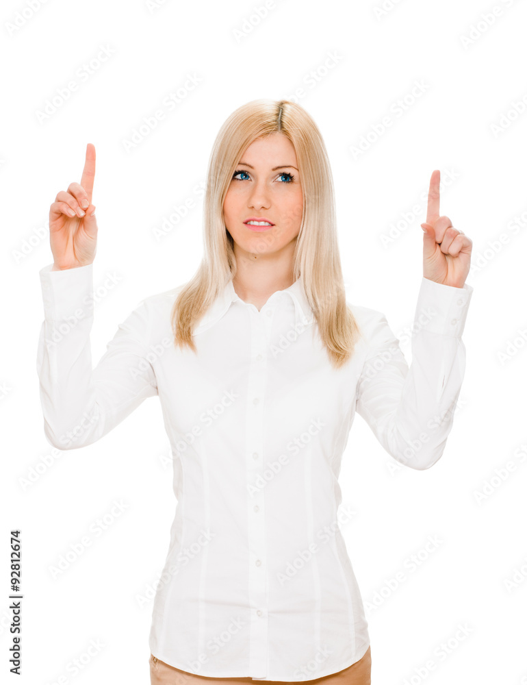 Eureka. Woman with an idea raising her finger Eureka. Woman with an idea raising her finger