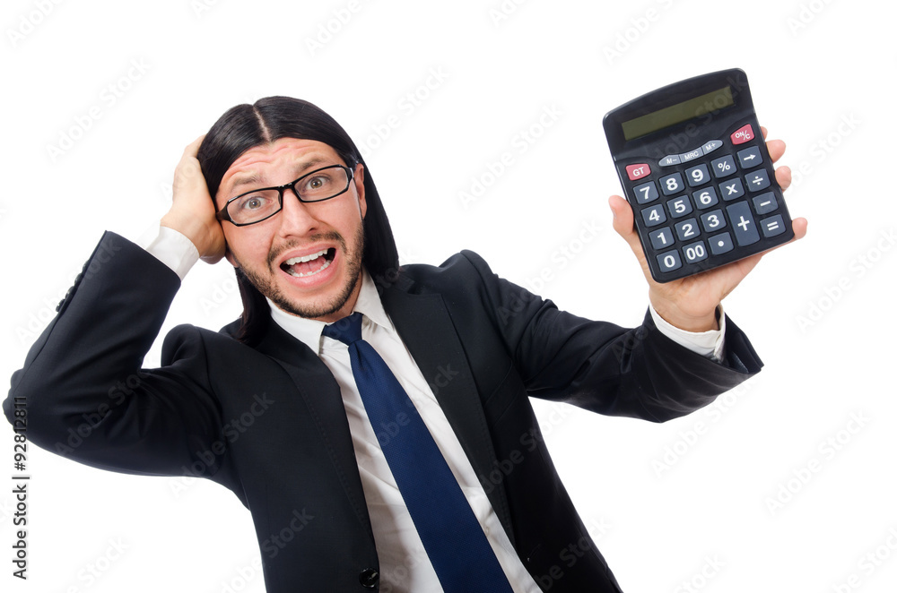 Man with calculator isolated on white Man with calculator isolated on white