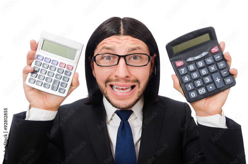 Man with calculator isolated on white Man with calculator isolated on white