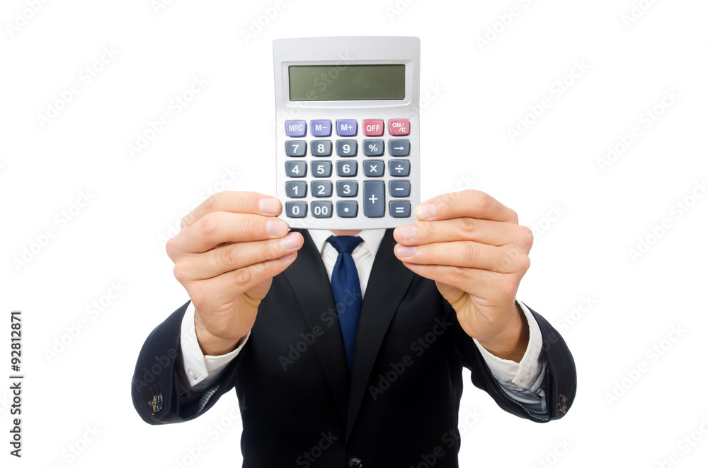 Man with calculator isolated on white Man with calculator isolated on white