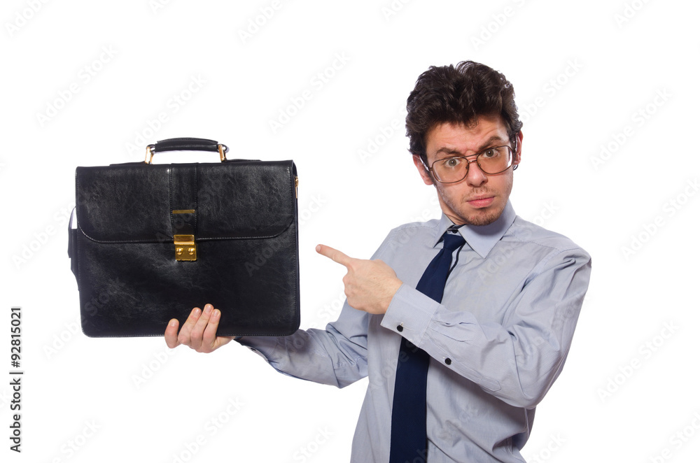 Young employee with briefcase isolated on white Young employee with briefcase isolated on white