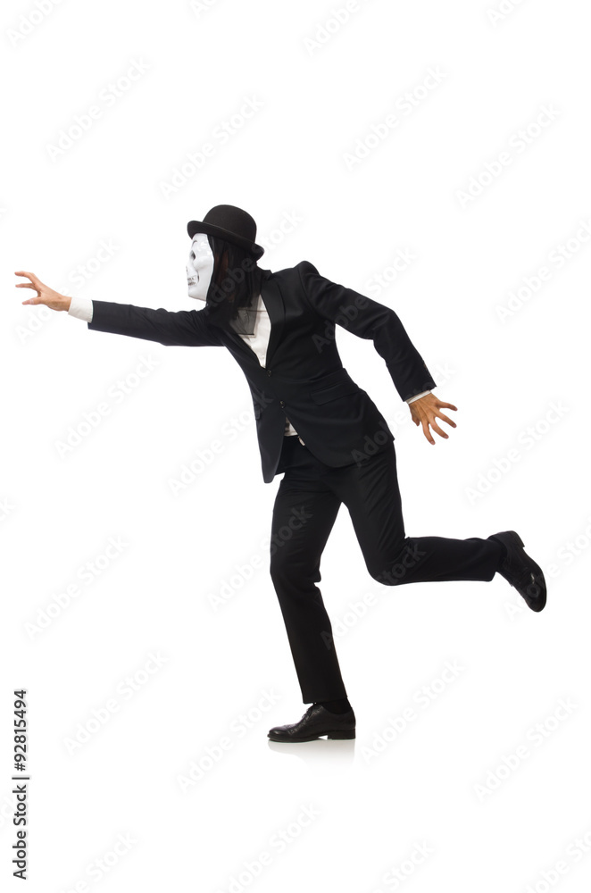 Man with scary mask isolated on white