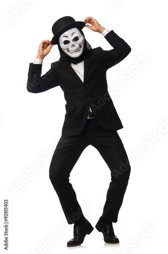 Man with scary mask isolated on white