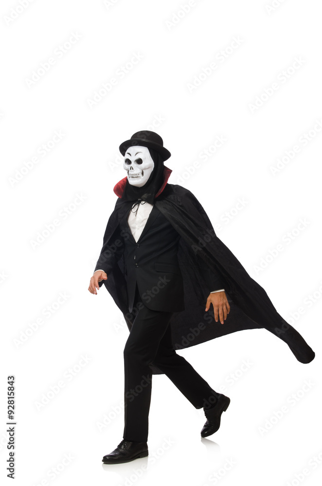 Man with scary mask isolated on white Man with scary mask isolated on white
