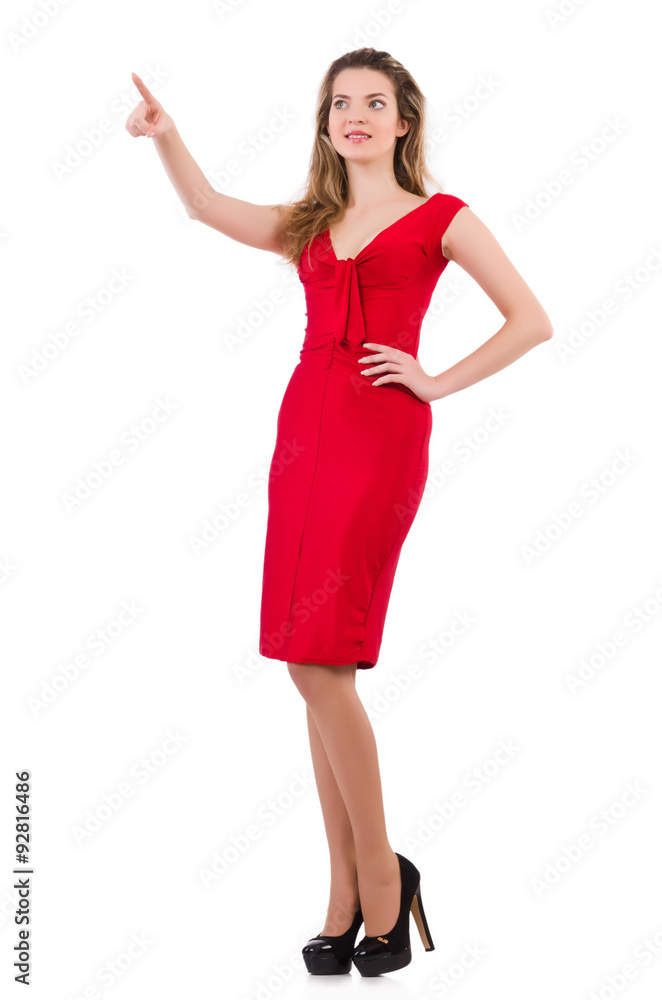 Fototapeta premium Young woman in red dress isolated on white