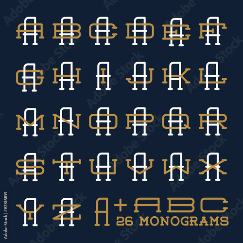 College sport team logo set. Two overprint letters monogram