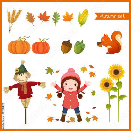 Cute girl and collection for autumn