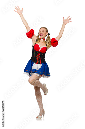 Woman in Oktoberfest concept on white