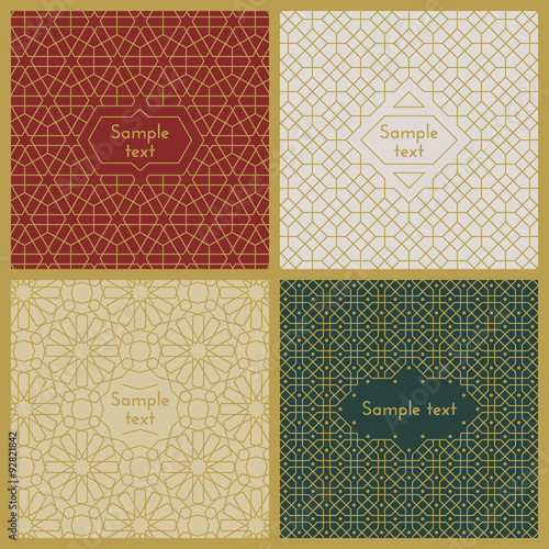 vector mono line graphic design templates for logo, labels, badges, business signs, greeting cards, wedding invitations and retro parties on abstract backgrounds with arabian patterns