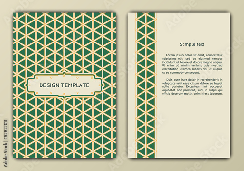 Flyer, brochure, booklet cover design templates in retro style on abstract backgrounds with arabian patterns. Can use for greeting cards, wedding invitations, retro parties and advertising.