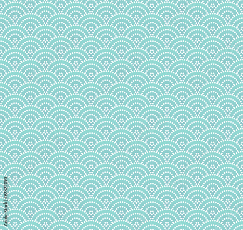 seamless pattern - blue waves with bubbles or scales with dots