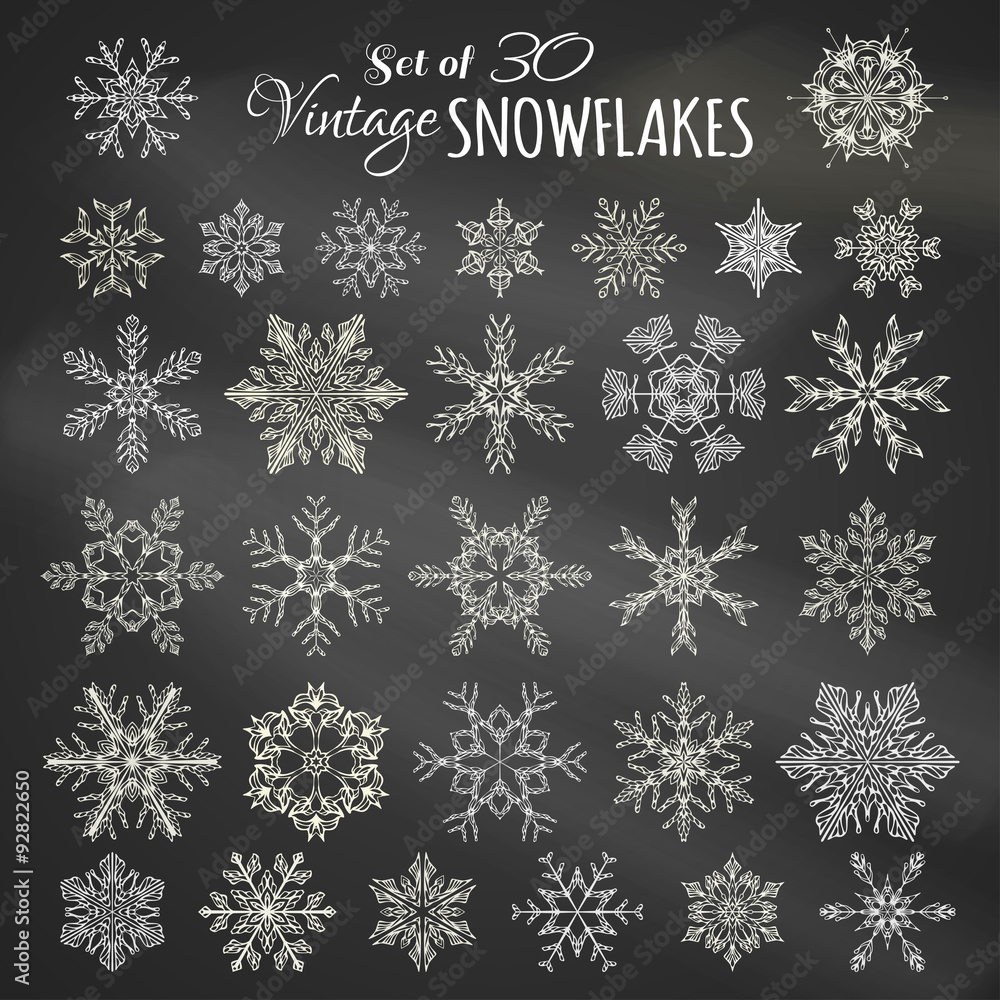 Vector Set of 30 Chalk Snowflakes. Vector Set of 30 Chalk Snowflakes.