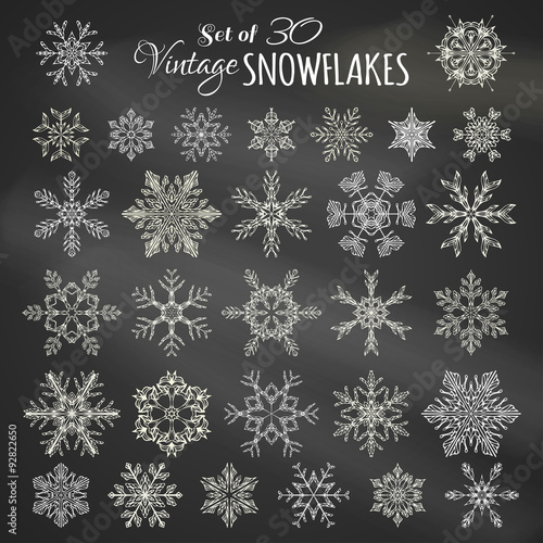 Vector Set of 30 Chalk Snowflakes.