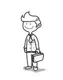 Business Man, a hand drawn vector doodle illustration of a business man holding a briefcase.