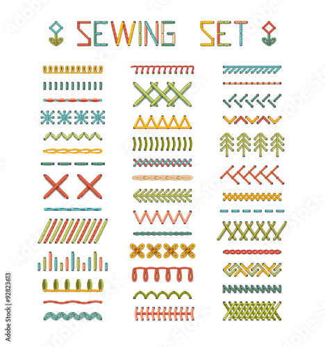 Vector set of high detailed stitches and seams.