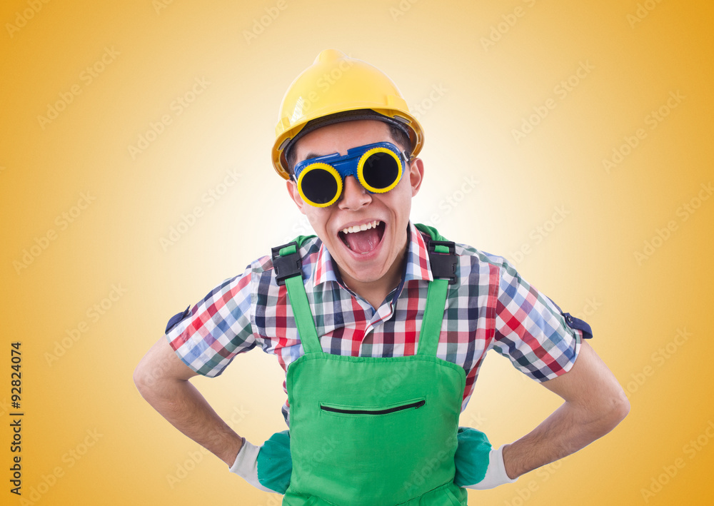 Funny construction worker isolated on white Funny construction worker isolated on white