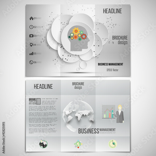 Vector set of tri-fold brochure design template on both sides