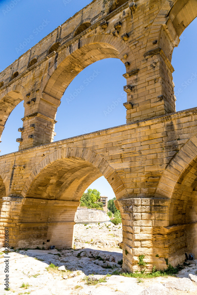 Arches of the aqueduct Pont du Gard, France. Aqueduct is included in the UNESCO World Heritage List