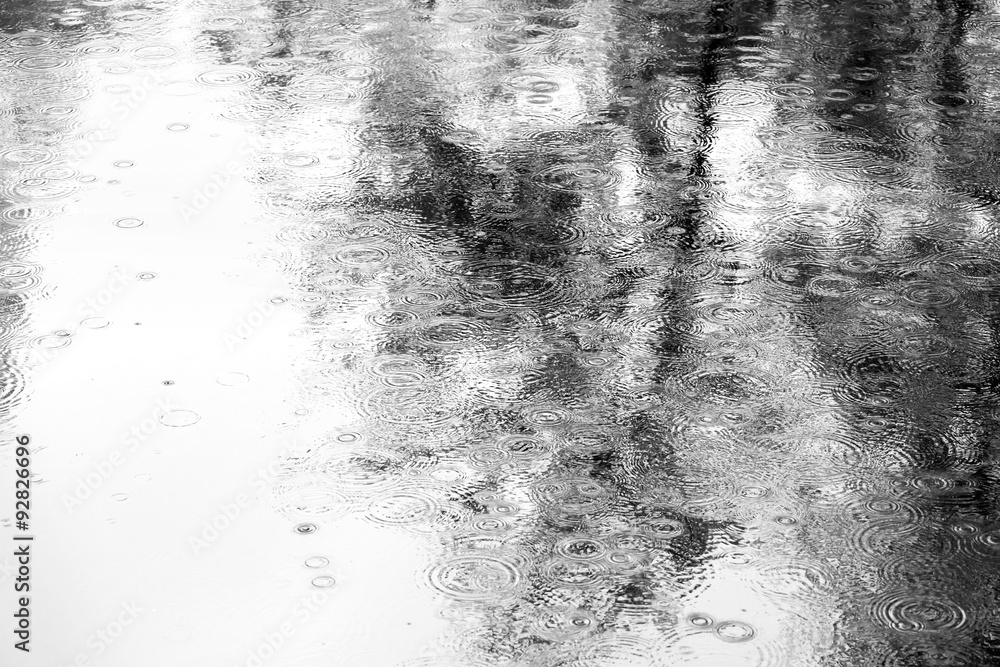 reflection into puddle on pavement