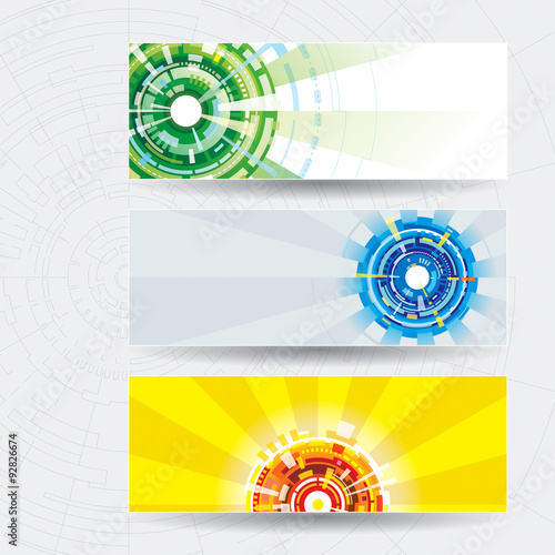Abstract technology web banner with tech background.