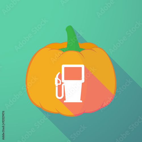 long shadow halloween pumpkin with a gas station