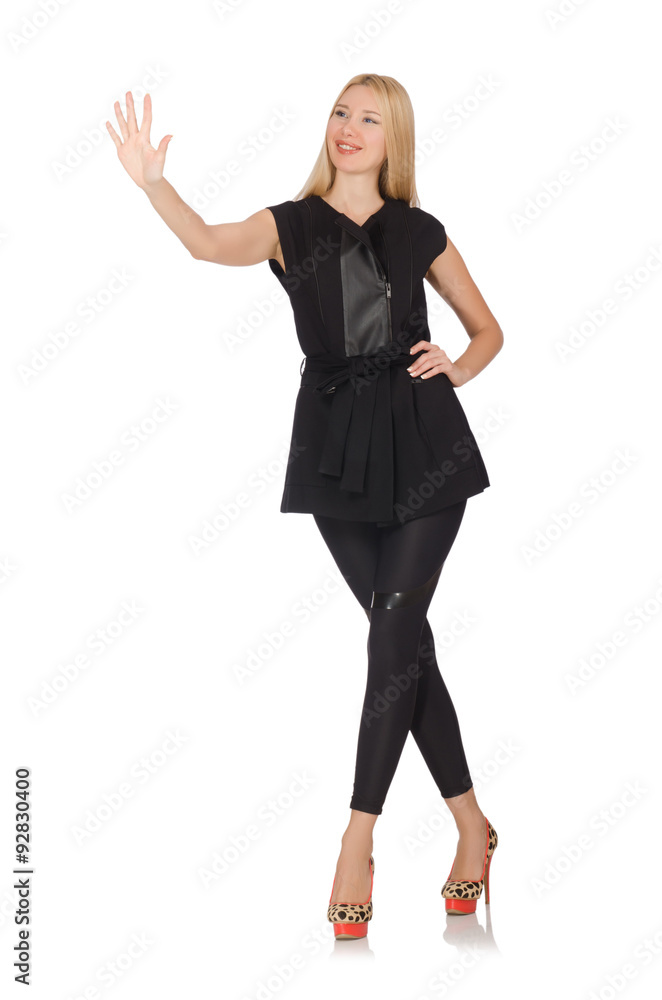 Pretty woman in tight black pants isolated on white Pretty woman in tight black pants isolated on white