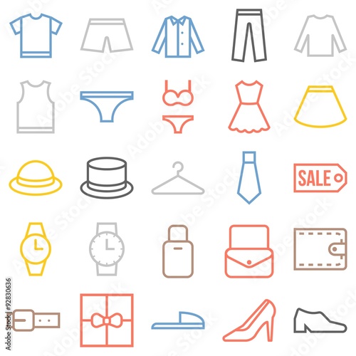 Vector clothing icons set, thin line
