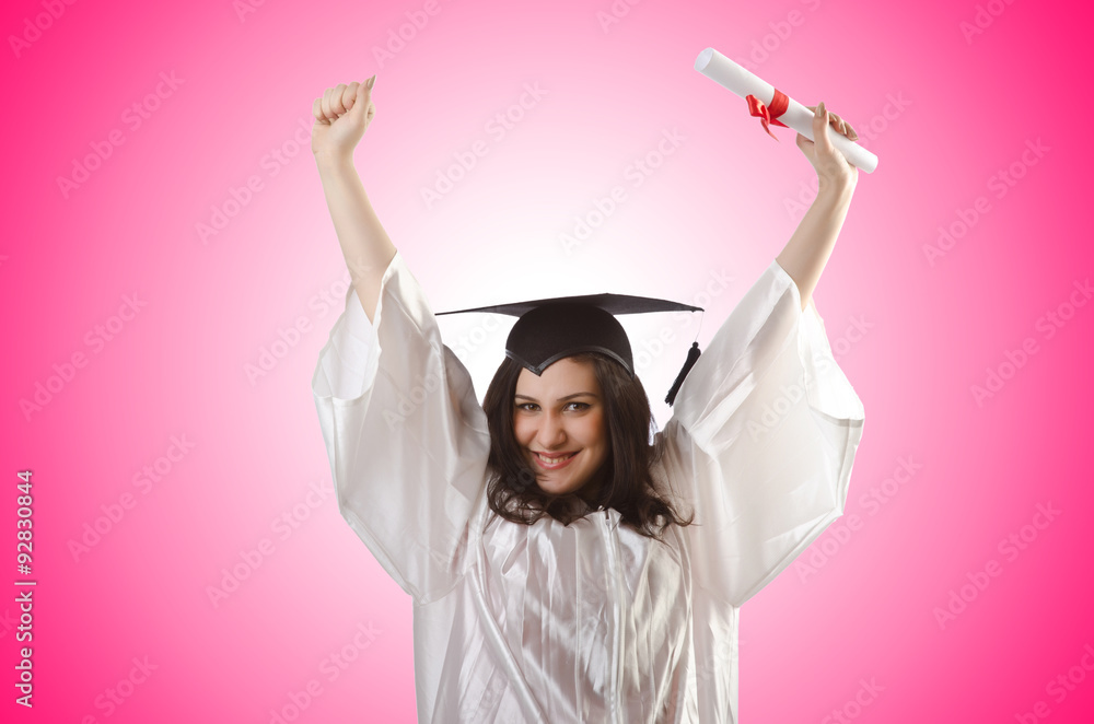 Graduate with diploma on white Graduate with diploma on white