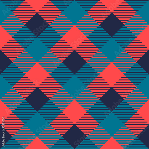 Checkered gingham fabric seamless pattern in grey blue and pink