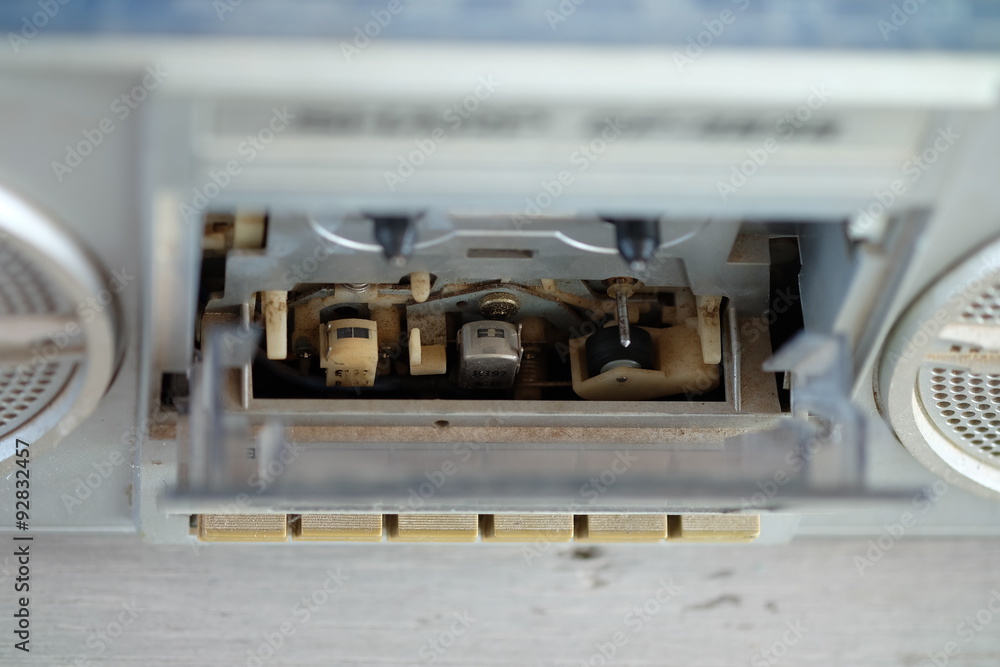 Close-up old recoreder module device in tape cassette player Close-up old recoreder module device in tape cassette player