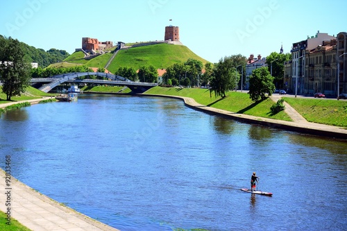 Vilnius city Neris river and Gediminas castle view