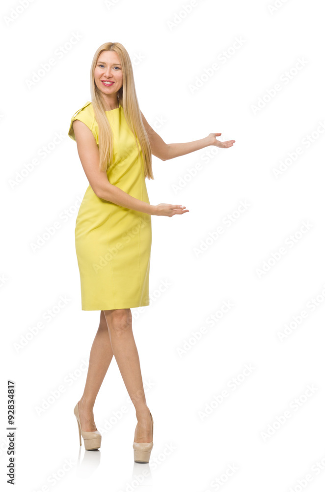 Pretty fair girl in yellow dress isolated on white Pretty fair girl in yellow dress isolated on white