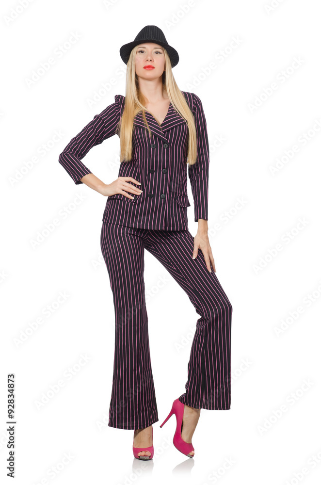 Pretty girl in purple retro suit isolated on white Pretty girl in purple retro suit isolated on white
