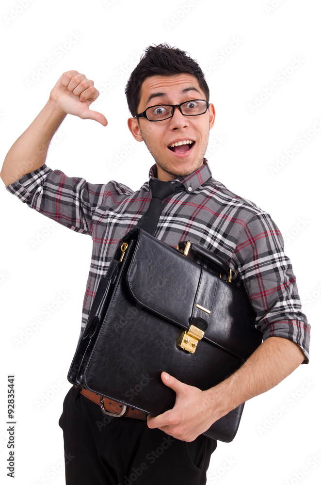 Young employee with briefcase isolated on white Young employee with briefcase isolated on white