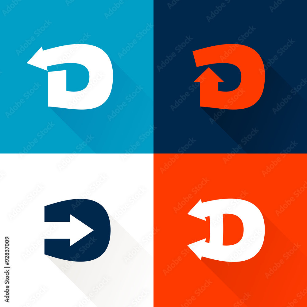 D letter with arrows set. D letter with arrows set.