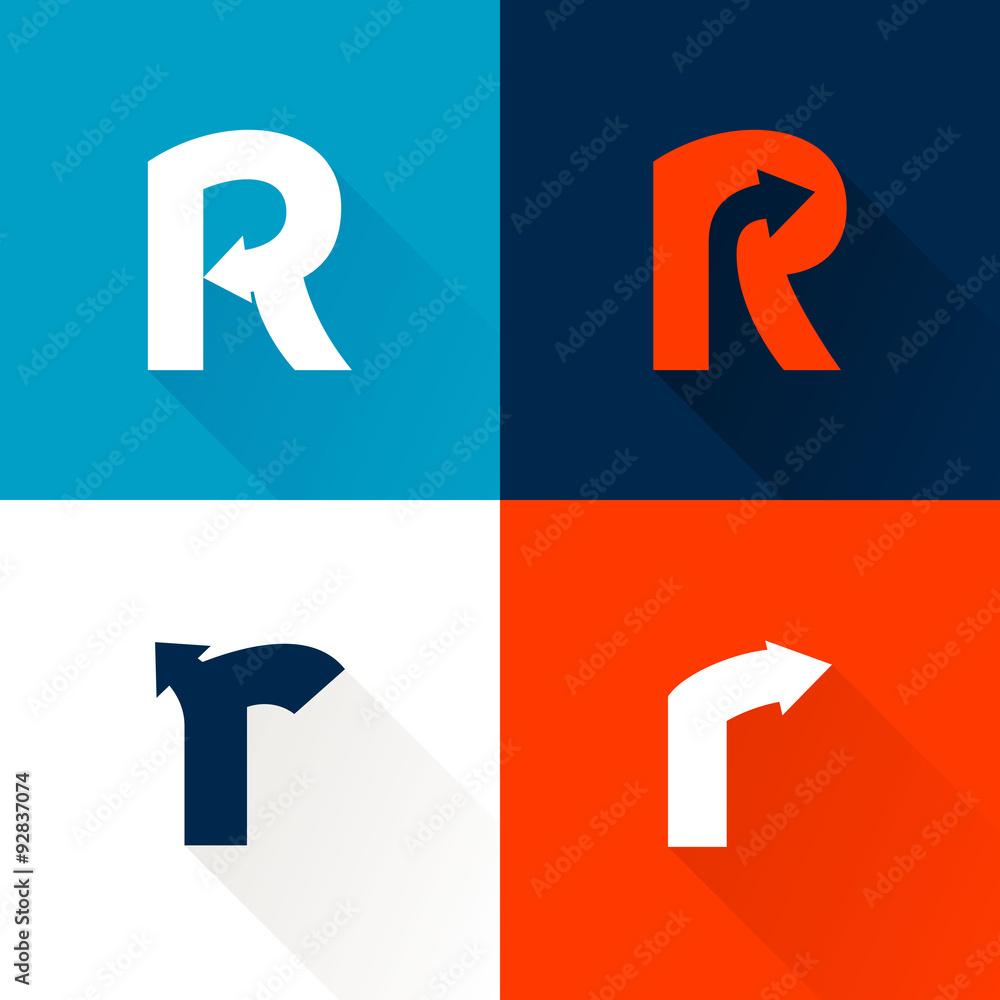 R letter with arrows set. R letter with arrows set.