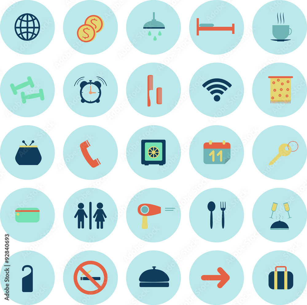 Icons of hotel service, vacation, tourism, vector illustration