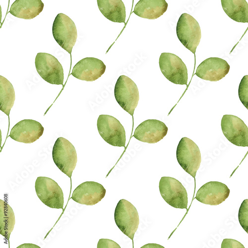 Pattern with branches. Watercolor leaves. Seamless pattern in vector 1 © Gribanessa