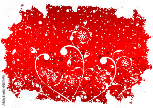 Fototapeta Naklejka Na Ścianę i Meble -  Abstract grunge winter background with flakes and flowers in red