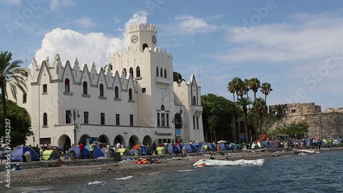 Greece, Tents war refugees in the port of Kos island.