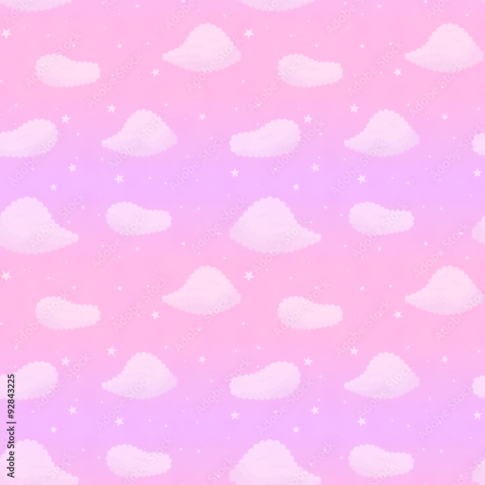 ゆめかわいい空柄シームレスパターン（大）ピンク系