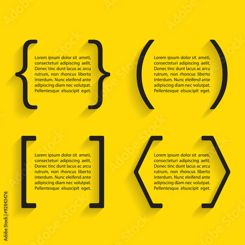 Set of black vector quotes and brackets with shadow. Vector illustration.