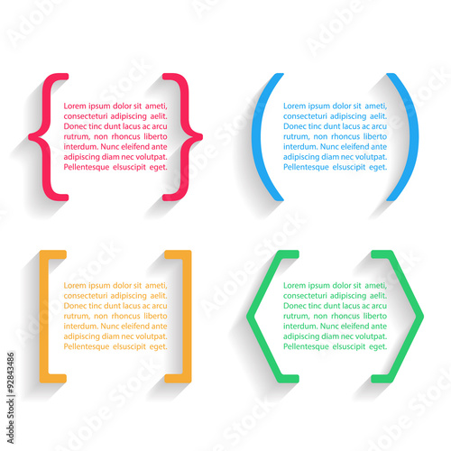 Color vector quotes and brackets with shadow. Vector illustration.