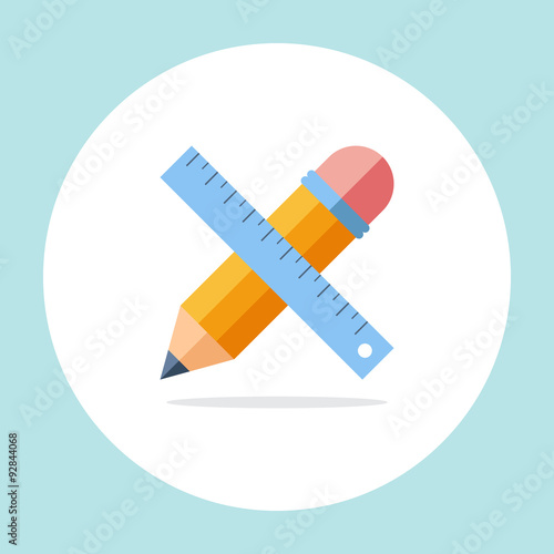 Pencil and ruler. Design tools, designer equipment, drawing project, sketching object, working instruments.