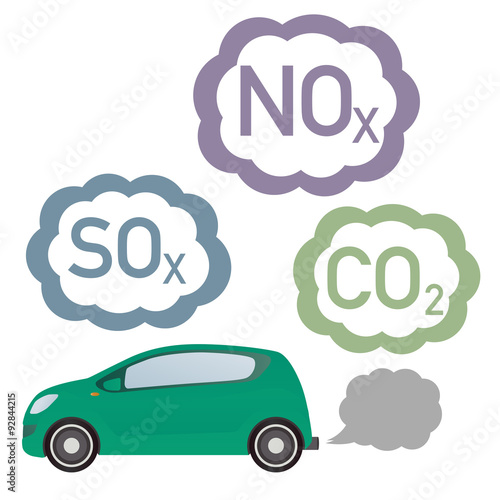 Diesel vehicle and Exhaust gas, image illustration